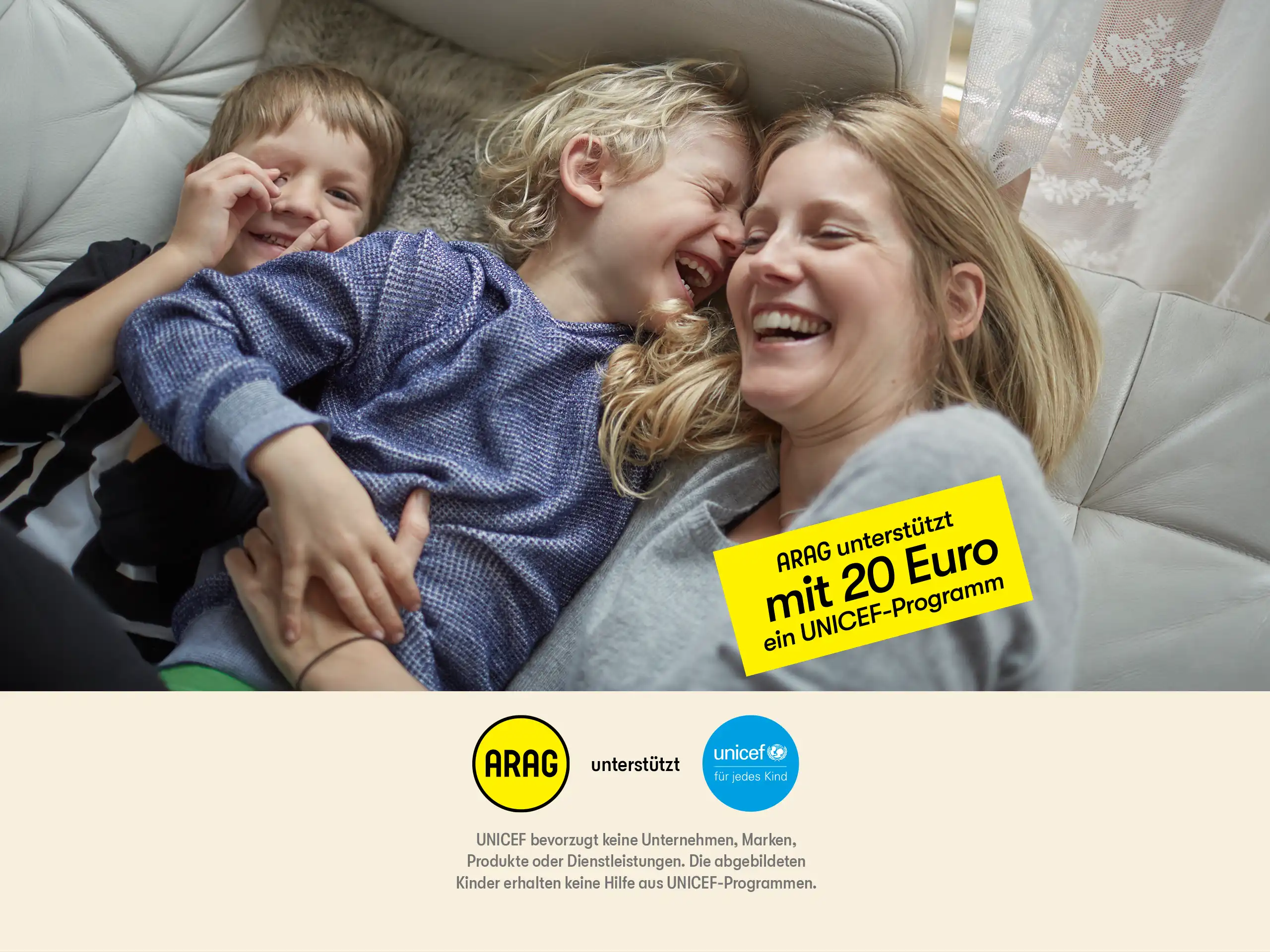 Mutter mit ihren Kindern lachend - Kopfbild für ARAG & UNICEF