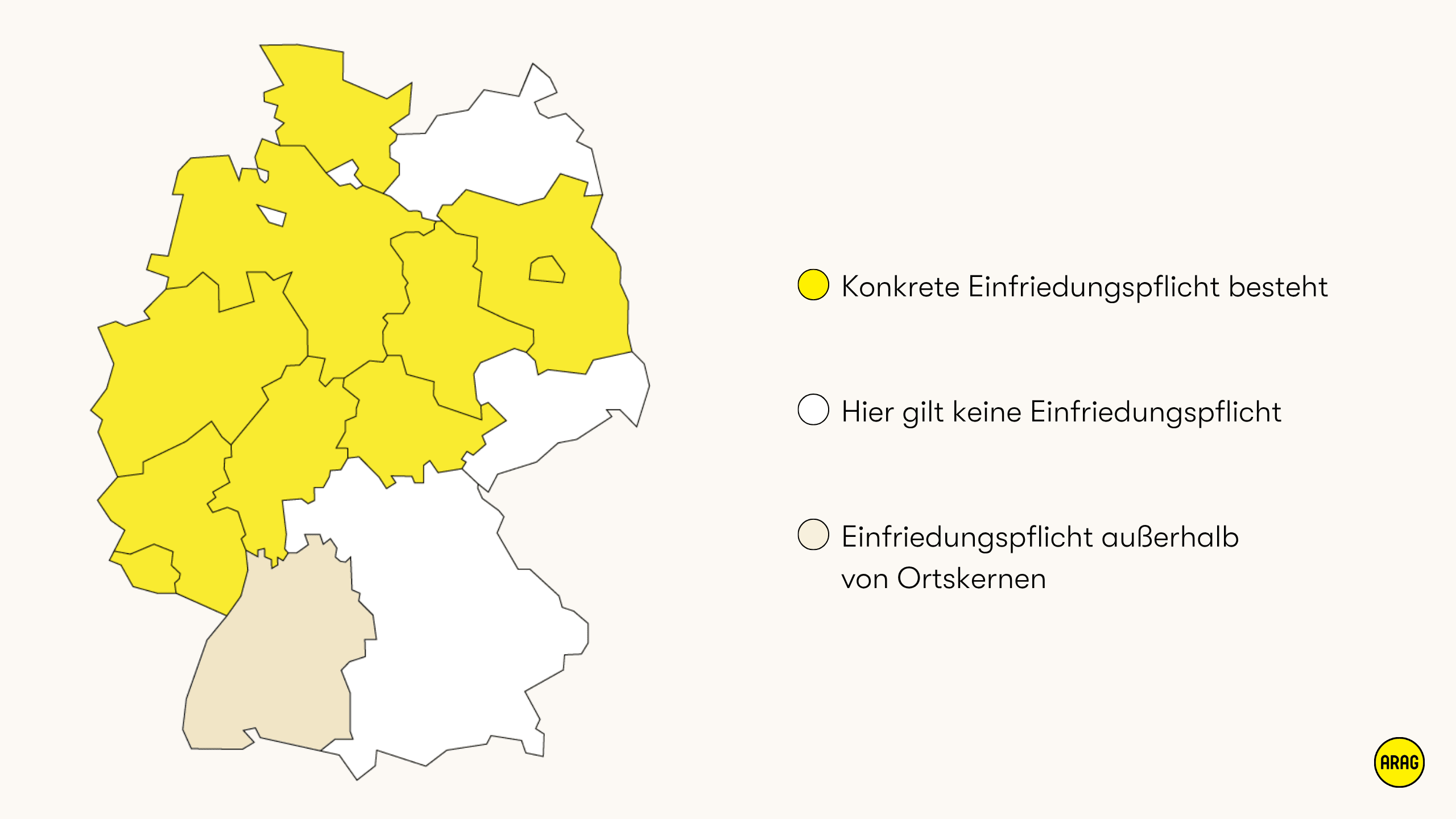 Deutschlandkarte zeigt in welchen Bundesländern Einfriedungspflicht besteht