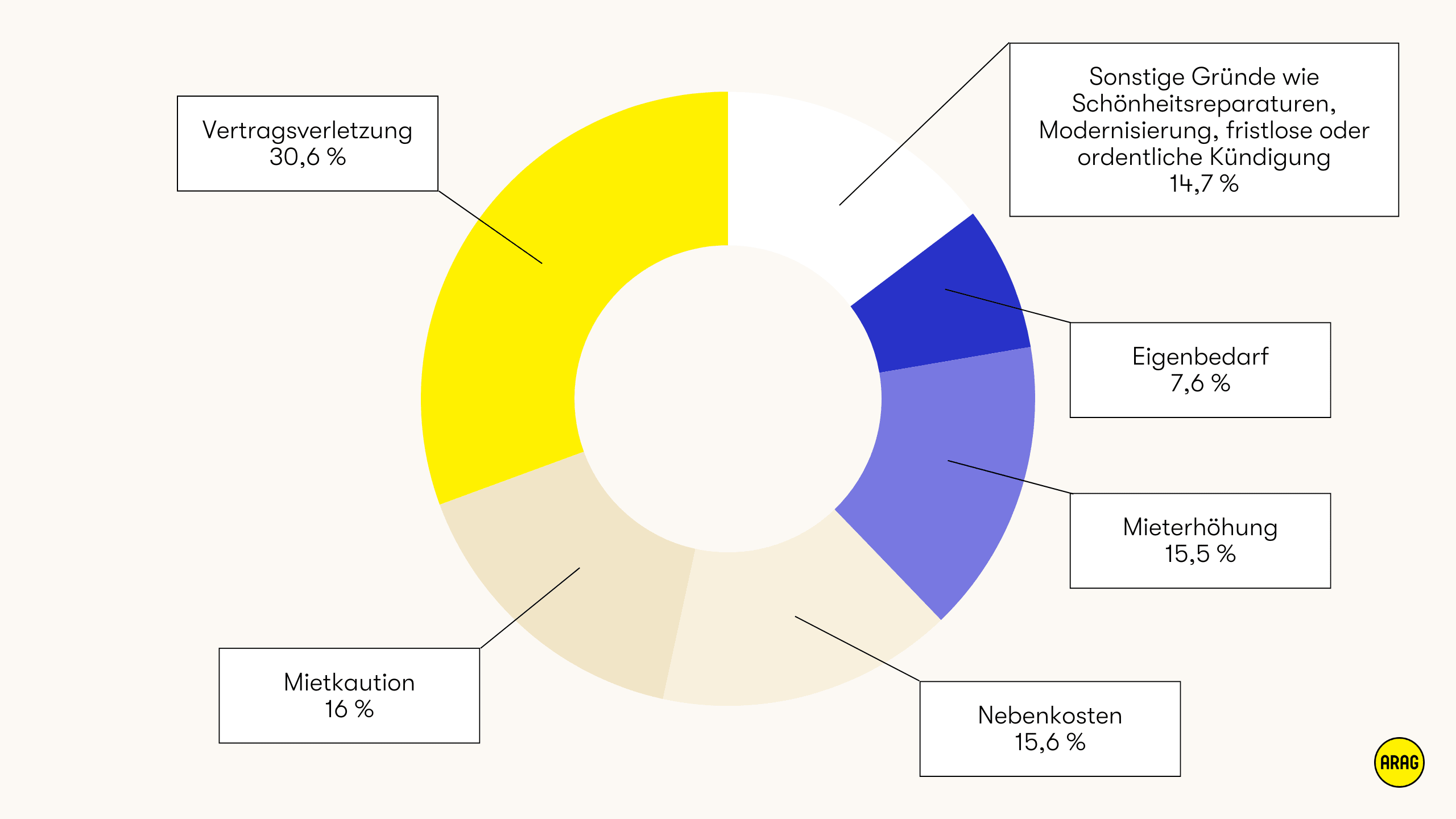 Tortendiagramm zu den häufigsten Gründen für Mietrechtsstreitigkeiten