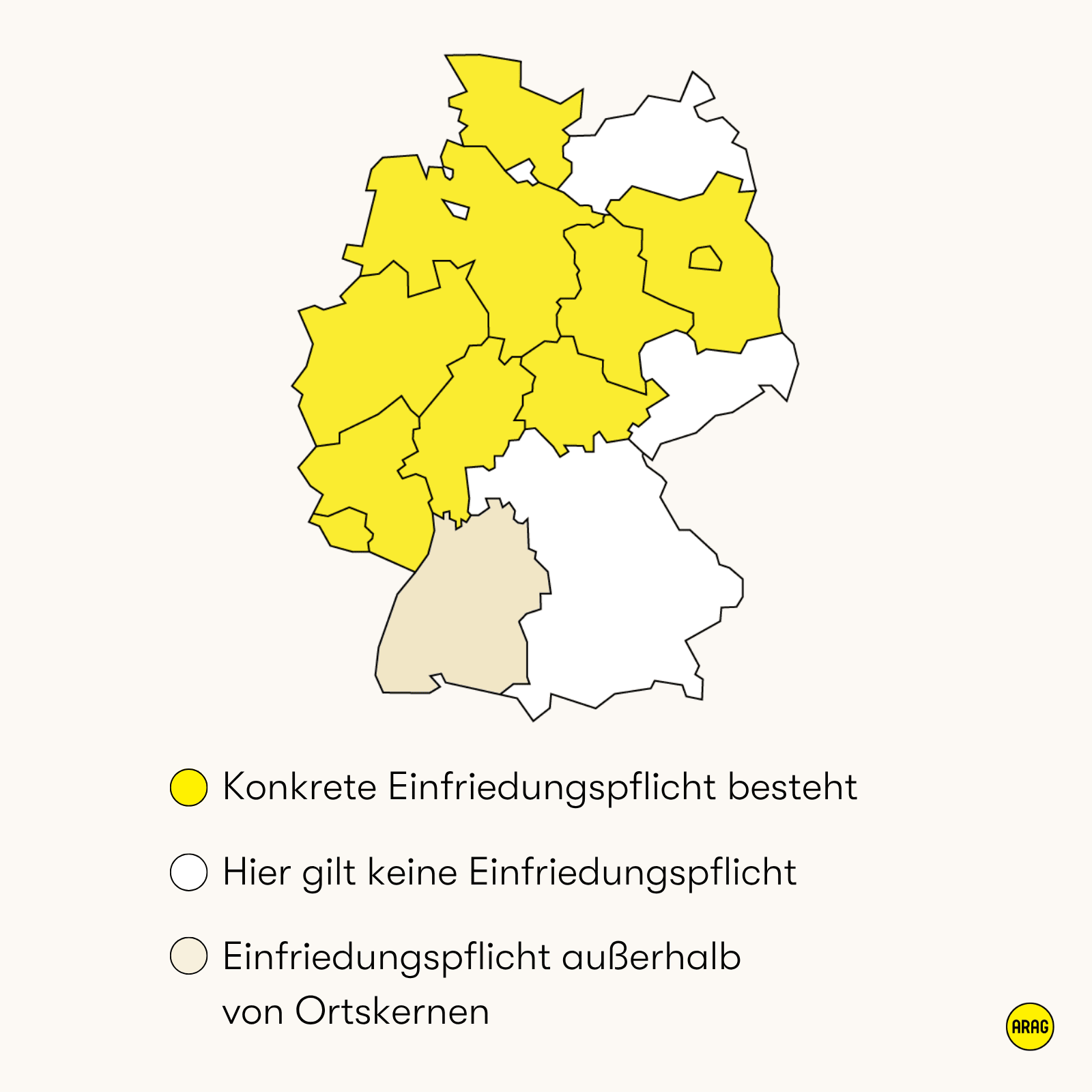 Deutschlandkarte zeigt in welchen Bundesländern Einfriedungspflicht besteht