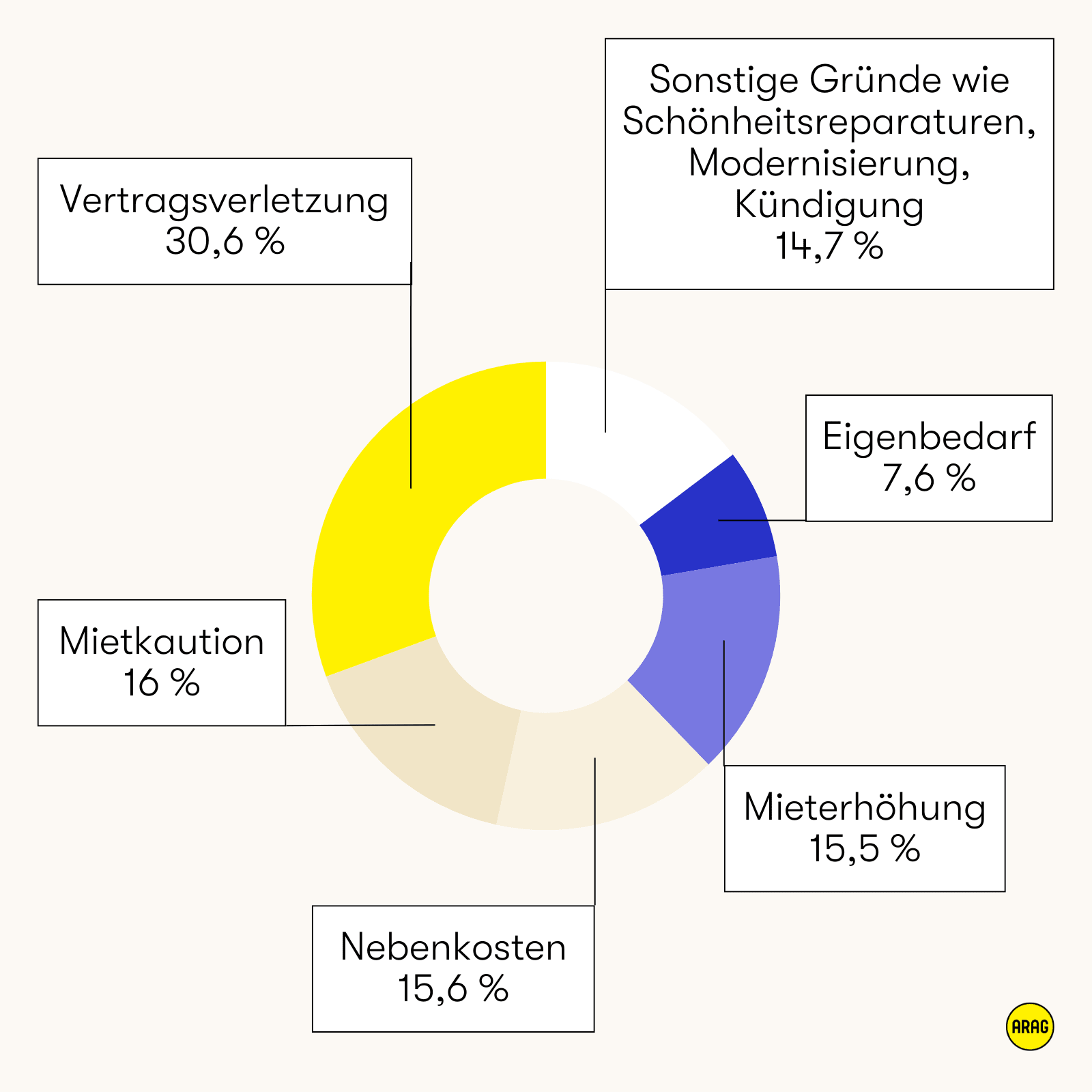 Tortendiagramm zu den häufigsten Gründen für Mietrechtsstreitigkeiten