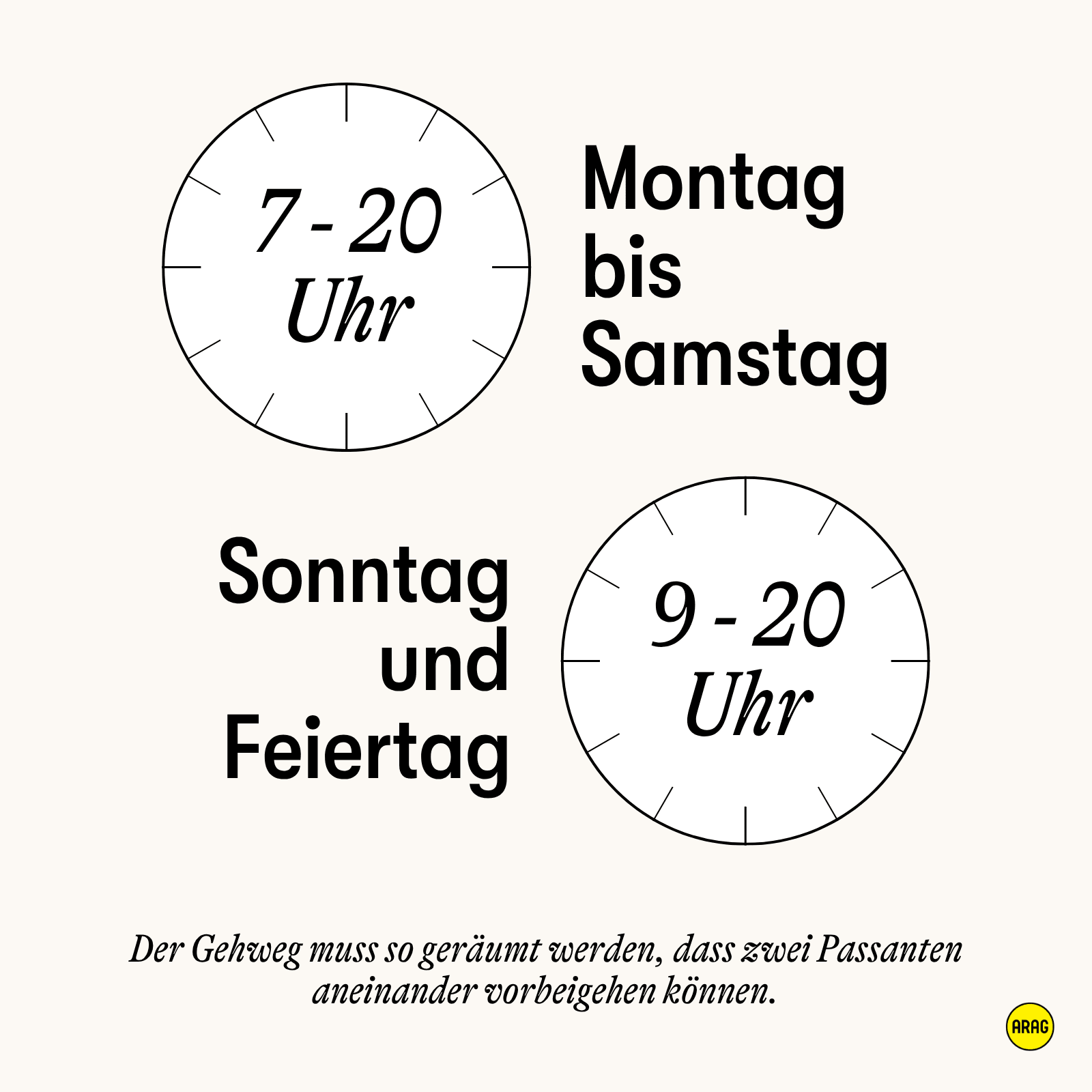 Schneeräumpflicht werktags ab 7 Uhr, sonn- und feiertags ab 9 Uhr bis 20 Uhr
